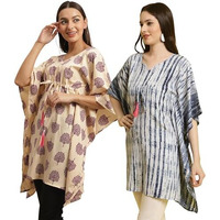 Tee Projekt Casual Crepe Kimino Sleeves Women's Kaftan Dress Ll Kaftan Casual & Everyday Kurta (Pack Of 2) Green-Blue