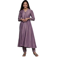 Varanga Women Mauve V Neck Mandarin Collar Kurta With Trouser - Stylish, Comfortable, And Perfect For Casual And Semi-Formal Occasions