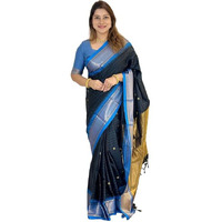 Flosive Women's Present Banarasi Soft Lichi Silk Saree Beautiful Jacquard Rich Pallu Design Work Zari Woven Kanjivaram Silk Style Saree With Soft Lichi Silk Blouse Piece Ayn Royal Chex Mix (Blue Box).