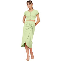 Oomph! Stretchable Lycra Coord Crop Top And Skirt Set For Women, Green - Coord_Mt977Msk254