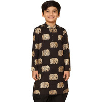 Kisah Kid's Cotton Full Sleeves Regular Fit Knee Length Animal Print Black Kurta (9-10Y)