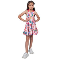 Pspeaches Girls Sleeveless Halter Neck Adorable Floral Printed Fit & Flare Dress (5-6Years) Multicolour