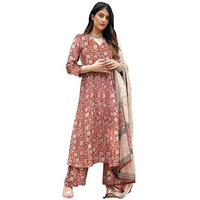 Anni Designer Women's Rayon Viscose Anarkali Printed Kurta With Pant & Dupatta (Stfu Red_L_Red_Large)