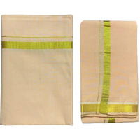 Prakasam Cotton Men's Light Kaavi Colour Quality Single Jari Dhoti With Matching Jari Towel (Dhoti 1.28 X2.00 Meter) (Towel 36 Inches X 1.80 Meter)