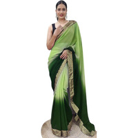 Shiv Textiles Womens Gorgette Less Border Zip And Go Pre-Stitched Saree  Effortless Wear & Comfort : Ready To Wear Saree(Sb-St-R-23-Green)