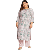 Tissu Women's Plus Size Baby Pink & Green Printed Kurta With Palazzo (T-Plus-658_Pink_3Xl)