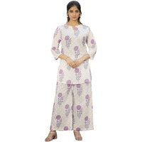 Pinkmint Women's Pure Cotton Co Ord Set L Flower Printed Co Ord Set L Stylish Pocket & 3/4 Sleeve Women Co-Ord Set