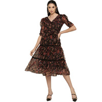 Shasmi Chiffon Fit And Flare Calf Length (Dresses For Women_Black_S)