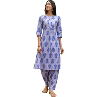 Lookmark Women's Cotton Blend Trendy Regular Fit Solid Printed Kurti With Stright Bottom |Kurti Set For Women (Az-Lm-Og-Ks2208-L) Purple