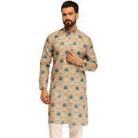 Sojanya (Since 1958 Men's Cotton Linen Motif Bloom Printed Pista Long Kurta