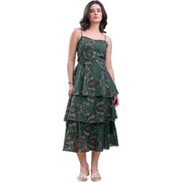 Purvaja Womens Layered Midi Green Dress (Floe-153-L)