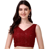 Pujia Mills Women's Georgette Sipali Sequin Work Sleeveless Blouse (Maroon, 36)