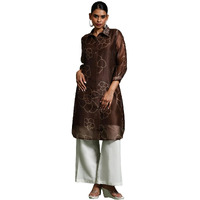 Varanga Women's Chanderi Paisley Regular Fashion Vest (Vkur2048_Brown