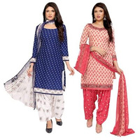 Yashika Women's Crepe Dress Material Set For Women | Unstitched Printed Fabric For Kurta Bottom & Dupatta (Ys-Hezal Navy-Jesika Pink)