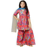 A.T.U.N. (All Things Uber Nice) Red Floral Printed Kurti, Sharara With Dupatta Set For Girls