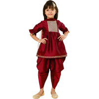 A.T.U.N. (All Things Uber Nice) Girls Pleated Gotta Patti Kurti With Dhoti Pants & Dupatta