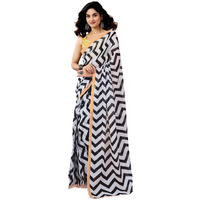 Satrani Women's Chanderi Cotton Printed Ready To Wear With Pocket Saree With Unstitched Blouse Piece (46Rs429_White & Black)