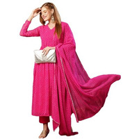 Anni Designer Women's Georgette Lehariya Printed Anarkali Kurta With Pant & Dupatta (Mothda-Pink-Jl_L_Pink_Large)