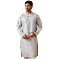 Sojanya (Since 1958 Men's Silk Bend Krochet Thread Embroidered Grey Long Kurta