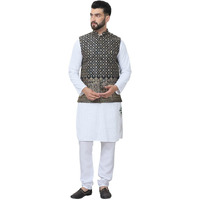 Sojanya (Since 1958 Men's Pure Cotton White Kurta And White Pyjama With Black Nehru Jacket
