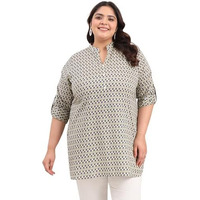 Tissu Women's Plus Size Floral Printed Pure Cotton Foldup Sleeves Kurti (2293_Beige_8Xl)