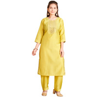 Aarika Girls Ethnic Wear Turqouise Colour Sequin Embroidery Silk Kurti Pant Set-(10-15 Years)-(Kp-Sd-5993-C-Green-38)