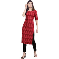 Pinkmint Women's Crepe Maroon Color Floral Printed Straight Kurti (530337-S)