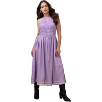 Purvaja Womens Halter Neck Fit & Flared Cotton Blend Dress (Floe-041-S_Purple)