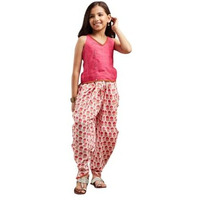 Pspeaches Girl's Cotton Dhoti Set (Dh-Pinkpatra-7-8Y_Pink