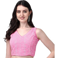 Pujia Mills Women's Georgette Sipali Sequin Work Sleeveless Blouse (Pink, 34)