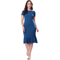 Purvaja Womens Bodycon Knee Length Dress (Bely-108_Dark Blue_Medium)