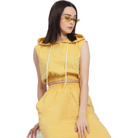 Rigo Yellow Printed Waffle Knit Tie & Dye Top And Shorts Co-Ord Set For Women | Half Sleeves & Sleeveless Co-Ords Set For Women | Night Wear, Beach Wear, Vacation Wear Outfit