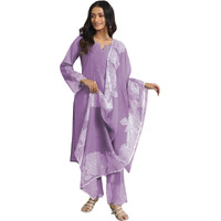 Shienzy Women's Embroidered Kurta Set With Dupatta || Elegant Floral Suit Set For Women || Ethnic Wear For Girls || Stylish Kurti Pant Set With Dupatta (1672_Lp_M) Lilac Purple