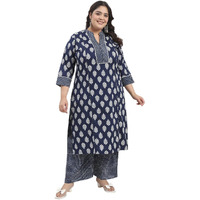 Tissu Women's Plus Size Indigo Printed Pure Cotton Kurta With Palazzo (743_Dark Blue_5Xl)