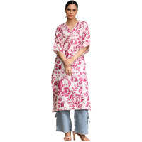 Varanga Abstract Printed V Neck Flared Sleeve Kurta White