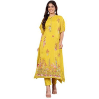 Varanga Women Floral Thread Embroidered Silk Kaftan With Tonal Bottom.