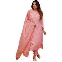 Shiv Textiles Women's Chanderi Silk Embroidered Kurta Pant Dupatta Set(Jda-Pragati-Lightpink-S)