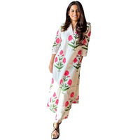 Anni Designer Women's Rayon Viscose Straight Printed Kurta With Palazzo (Aneena White_L_White_Large)