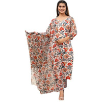 Leriya Fashion Floral Dresses For Women & Straight Kurtis, Kurta Set With Dupatta For Women (Small, White)