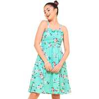 Oomph! Women's Western & Fusion Wear Knee Length A-Line Light Green Dress In Crepe Fabric With Shoulder Straps And No Sleeves - Md643Xl