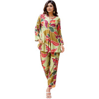 Nainvish Women's Floral Straight Rayon Blend Mandarin Collar Co-Ord Set (Sd869_Kb-M_Olive Green)