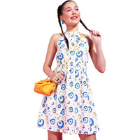 Popwings Women Casual White Eye Printed Halter Neck Skater Dress Dress | Stylish Dress | Trendy Dress