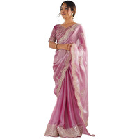 Satrani Women's Tissue Silk Dyed Sequin Embroidery & Scollped Border Festive Saree With Unstitched Blouse Piece (4218S6633Na_Pink)