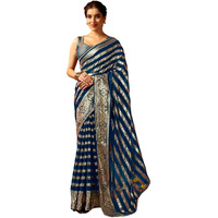 Satrani Women's Georgette Foil Print Gota Lace Work Saree With Unstitched Blouse Piece (4370S299N_Rama Blue2)