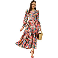 Kzully Women's Crepe A-Line Maxi Casual Dress (Sfs-2001-Blue-Rose-L-Print_Blue-Rose
