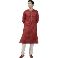 See Designs Men Maroon & Beige Woven Design Thread Work Kurta With Pyjama - Sdkt104801Xs (Xs)