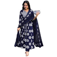 Toochki Women's Rayon Viscose Anarkali Printed Kurta With Palazzo & Dupatta Wine