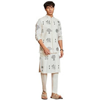 Vastramay Men's Cotton Block-Printed Nehru Jacket With Solid Kurta And Pant Set Festive & Ethnic Wear