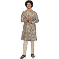 Lookmark Men's Cotton Blend Printed Long Kurta Suitable For All Indian Wedding, Occasions, And Festivals (Az-Lm-Og-Kurta 17-Xl) Green
