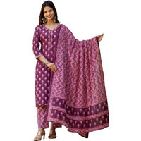 Alvami Women's Viscose Printed Straight Kurta And Pant Set With Dupatta (Babita_Purple_Al_M)
